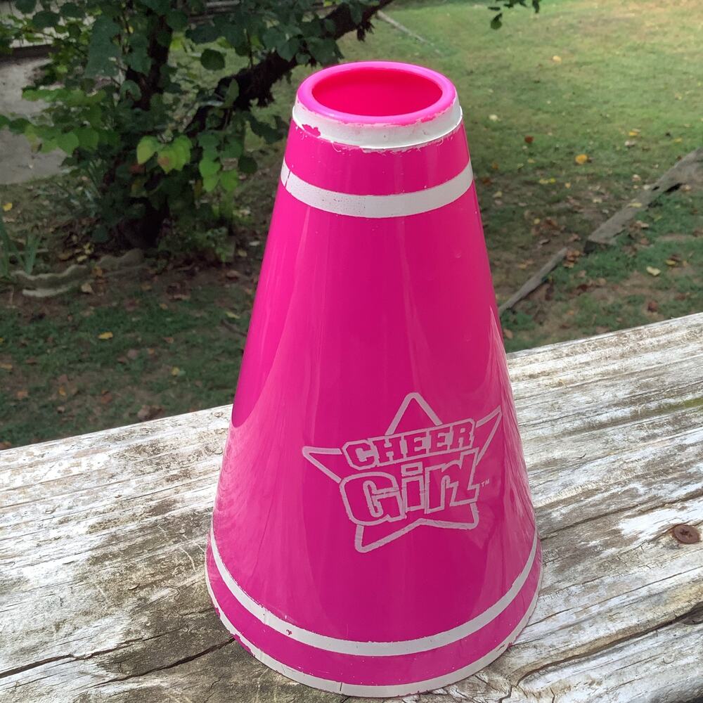 7" Pink Plastic Megaphone Cheer Girl White Star Graphic Cheer Squad Spirit Props